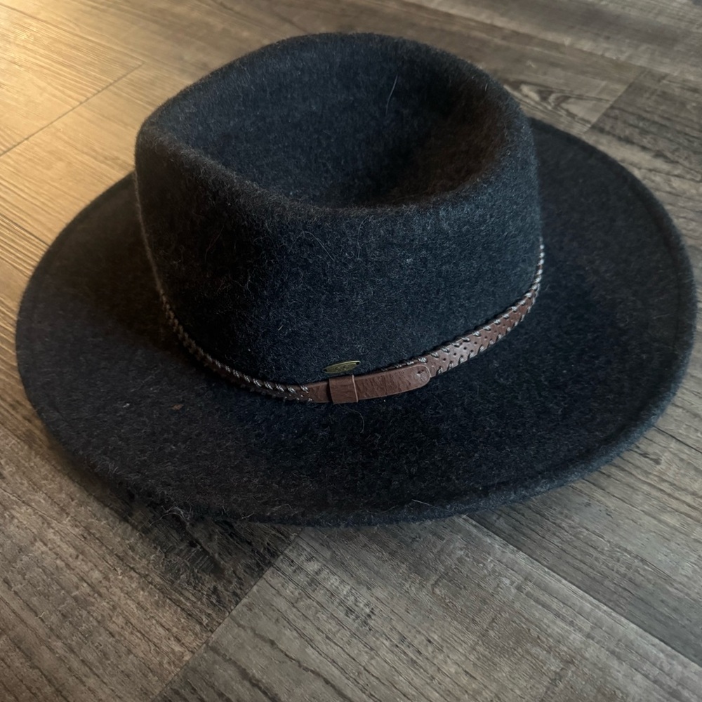 C.C Black Wool Fedora Hat with Brown Band